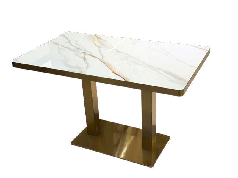Sobre de mesa piedra sinterizada blanco brillo con canto oro - Imagen 2